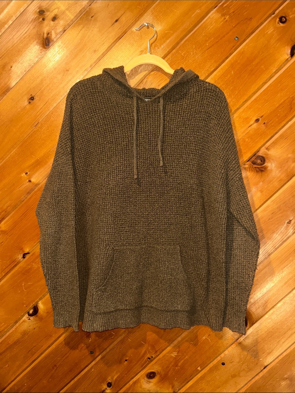 Natural Reflections green brown waffle knit hooded sweater